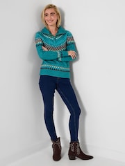 Joe Browns Blue Fairisle Chunky Half Zip Collar Jumper - Image 5 of 7