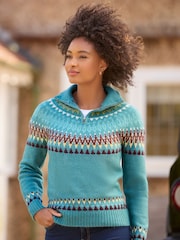 Joe Browns Blue Fairisle Chunky Half Zip Collar Jumper - Image 6 of 7