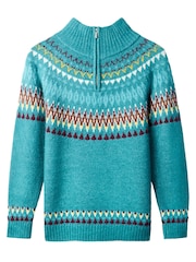 Joe Browns Blue Fairisle Chunky Half Zip Collar Jumper - Image 7 of 7