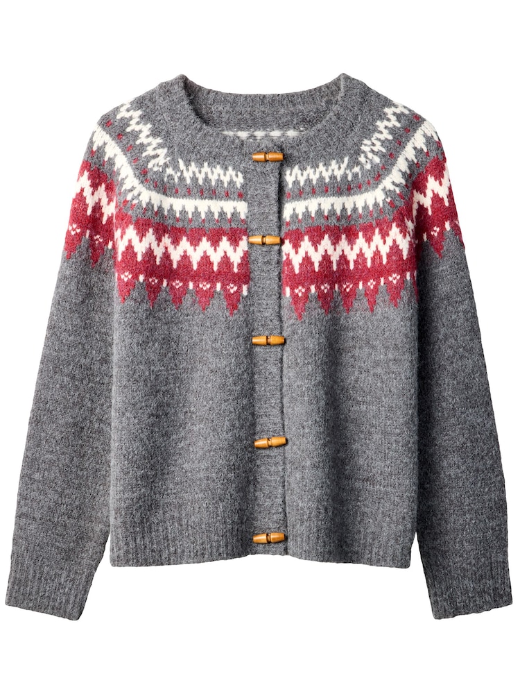 Joe Browns Grey Fairisle Pattern Toggle Cardigan - Image 5 of 5 Joe Browns Grey Fairisle Pattern Toggle Cardigan - Image 5 of 5