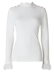Crema - Joe Browns Lace Trim Alto Neck Jersey Top - Imagen 5 de 5