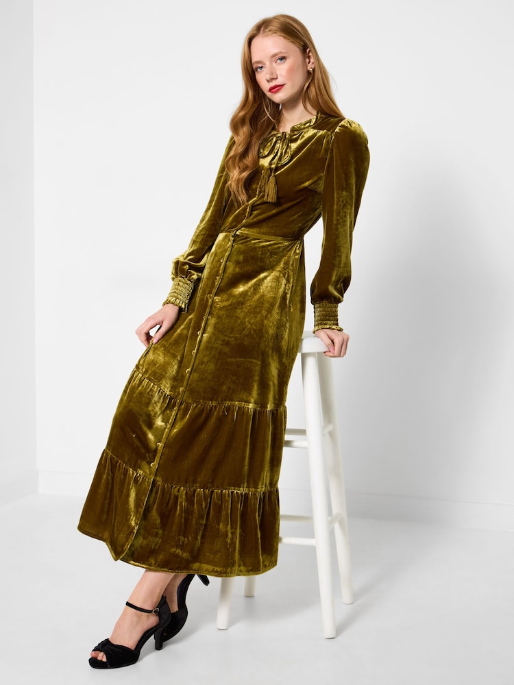 Joe Browns Gold Tassel Neck Tie Boho Velour Dress - Image 2 of 8 Joe Browns Gold Tassel Neck Tie Boho Velour Dress - Image 2 of 8
