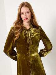 Joe Browns Gold Tassel Neck Tie Boho Velour Dress - Image 5 of 8