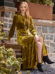 Joe Browns Gold Tassel Neck Tie Boho Velour Dress - Image 6 of 8