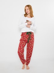 Joe Browns Red Festive Robin Cuffed Pyjamas Set - Image 4 of 8