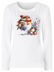 Joe Browns Red Festive Robin Cuffed Pyjamas Set - Image 7 of 8
