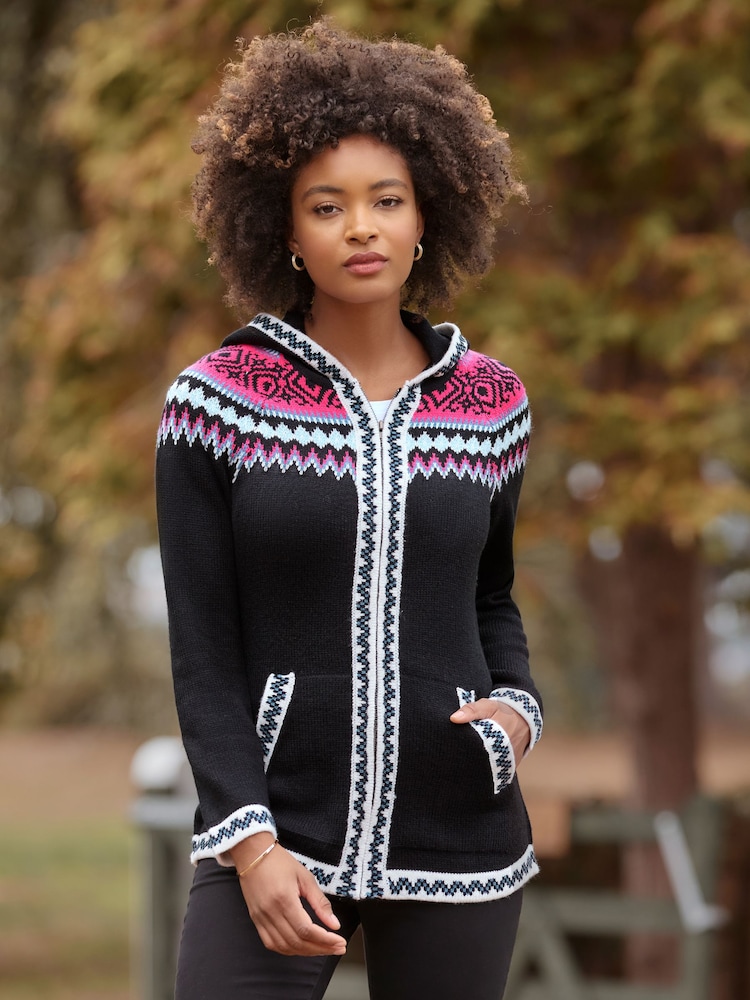 Joe Browns Black Hooded Fairisle Pattern Jumper - Image 2 of 7 Joe Browns Black Hooded Fairisle Pattern Jumper - Image 2 of 7