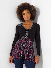 Joe Browns Black Floral Jersey Mesh Tunic Top - Image 3 of 5