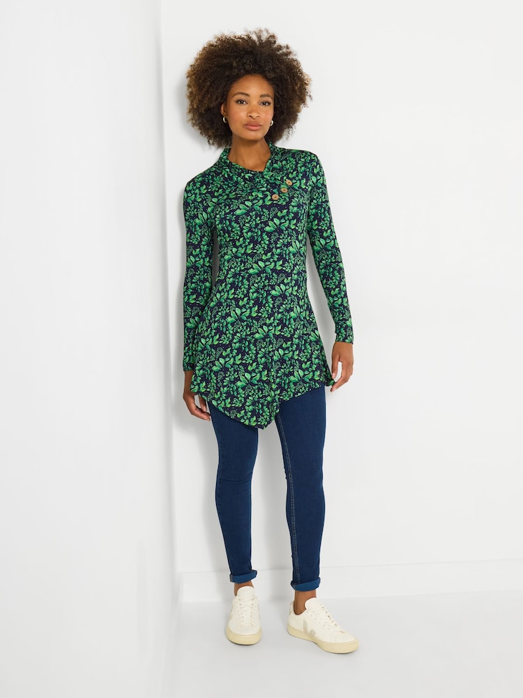 Joe Browns Blue Leaf Print Stretchy Tunic Top - Image 2 of 7 Joe Browns Blue Leaf Print Stretchy Tunic Top - Image 2 of 7