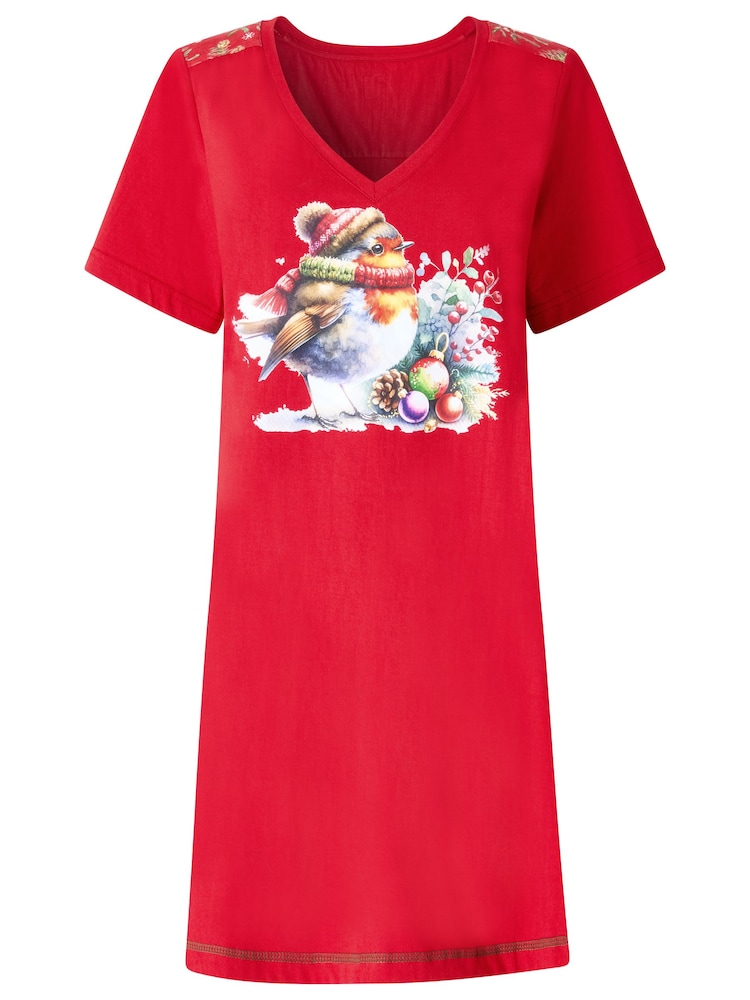 Joe Browns Red Festive Robin Jersey Nightie - Image 5 of 5 Joe Browns Red Festive Robin Jersey Nightie - Image 5 of 5