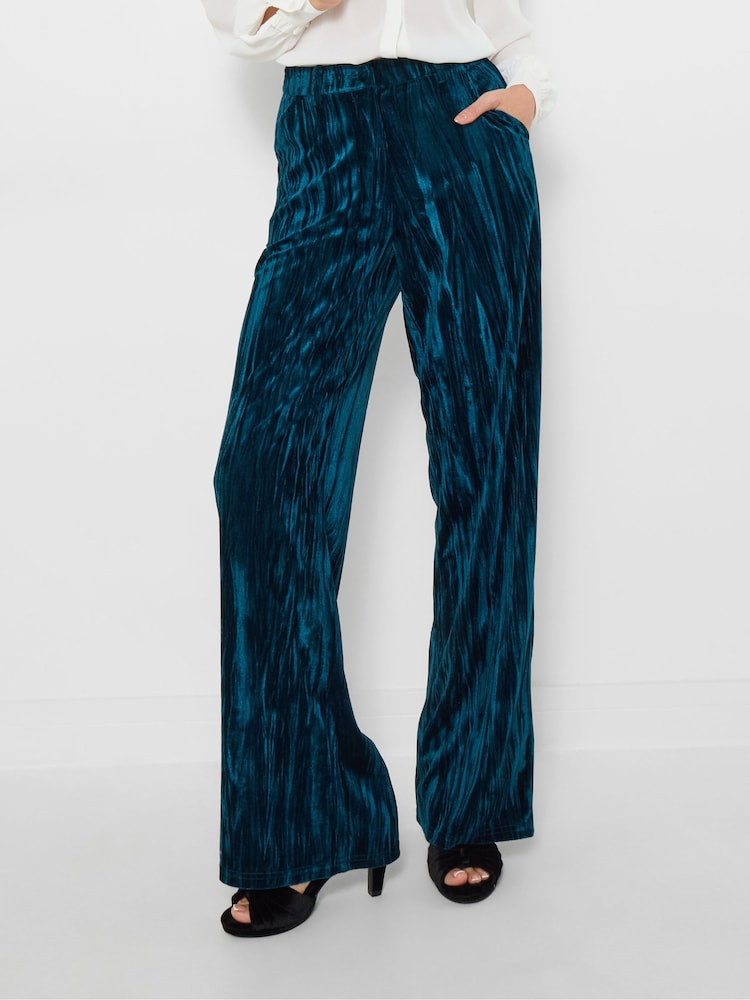 Joe Browns Blue Crushed Velvet Straight Leg Trousers - Image 1 of 6 Joe Browns Blue Crushed Velvet Straight Leg Trousers - Image 1 of 6