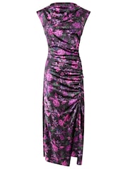 Joe Browns Purple Floral Print Cowl Neck Velour Dress - Image 7 of 7