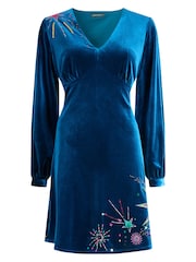 Joe Browns Blue Stretchy Velvet Sequin Dress - Image 6 of 6