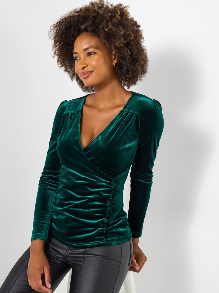 Joe Browns Green Mock Wrap Velour Blouse - Image 1 of 5 Joe Browns Green Mock Wrap Velour Blouse - Image 1 of 5