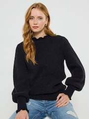 Joe Browns Black Lettuce Edge High Neck Jumper - Image 3 of 7