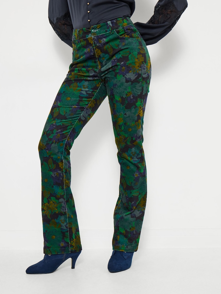 Joe Browns Green Floral Printed Moleskin Trousers - Image 1 of 5 Joe Browns Green Floral Printed Moleskin Trousers - Image 1 of 5