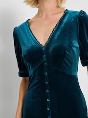 Joe Browns Blue V-Neck Stretchy Velour Dress - Image 2 of 5