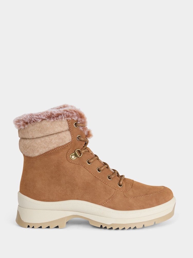 Joe Browns Brown Fur Lined Microfibre Ankle Boots - Image 1 of 4 Joe Browns Brown Fur Lined Microfibre Ankle Boots - Image 1 of 4