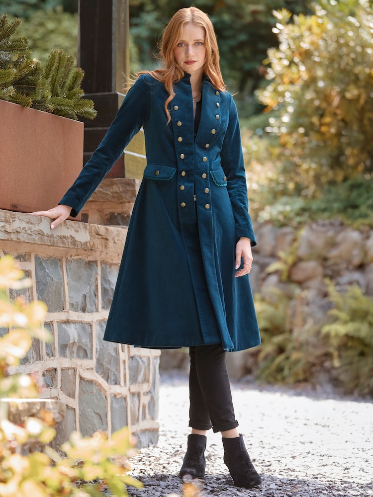 Joe Browns Blue Longline Military Moleskin Coat - Image 1 of 7 Joe Browns Blue Longline Military Moleskin Coat - Image 1 of 7