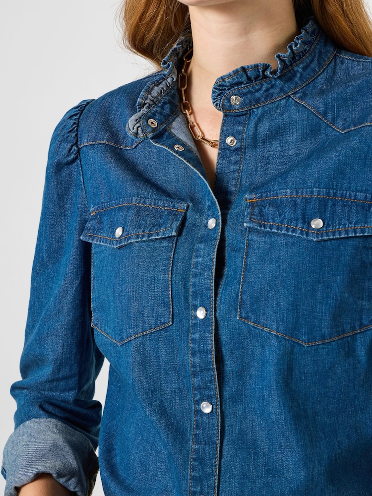 Joe Browns Blue Ruffle Collar Denim Shirt - Image 2 of 5 Joe Browns Blue Ruffle Collar Denim Shirt - Image 2 of 5