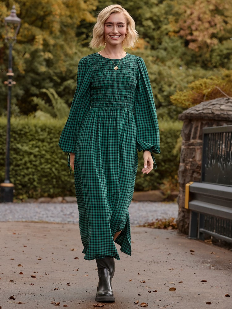 Joe Browns Green Shirred Bodice Gingham Dress - Image 1 of 7 Joe Browns Green Shirred Bodice Gingham Dress - Image 1 of 7