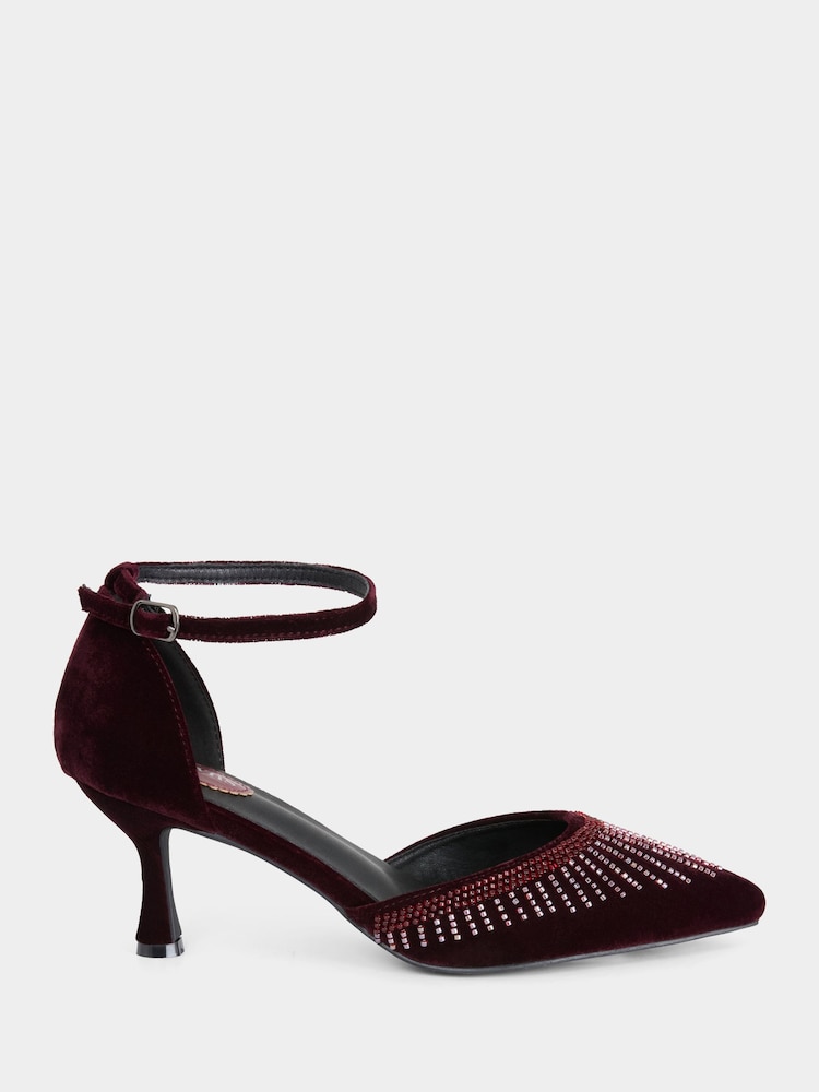 Joe Browns Red Velour Heel Beaded Shoes - Image 1 of 4 Joe Browns Red Velour Heel Beaded Shoes - Image 1 of 4