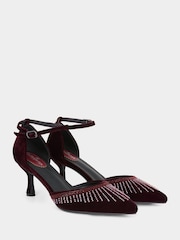 Joe Browns Red Velour Heel Beaded Shoes - Image 3 of 4