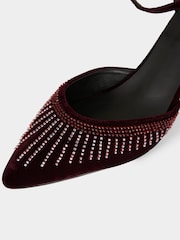 Joe Browns Red Velour Heel Beaded Shoes - Image 4 of 4