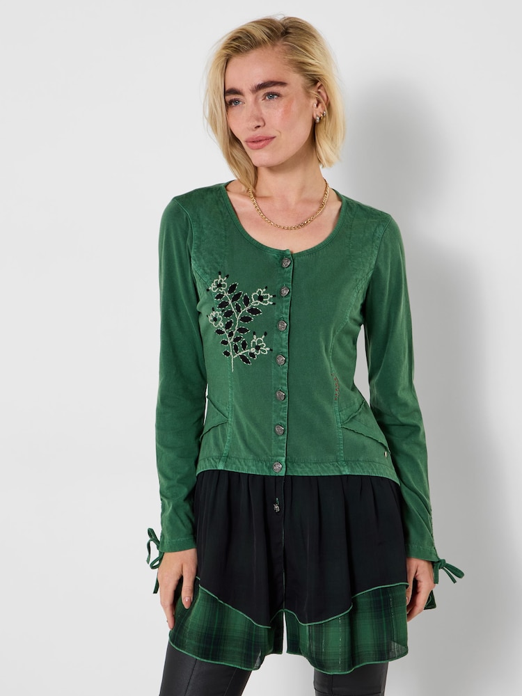 Joe Browns Green Floral Embroidered Winter Tunic - Image 2 of 6 Joe Browns Green Floral Embroidered Winter Tunic - Image 2 of 6