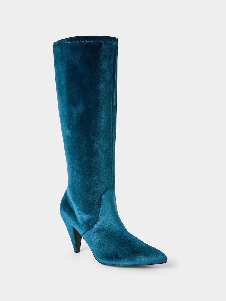 Joe Browns Blue Slip On Stretchy Velvet Boots - Image 2 of 4 Joe Browns Blue Slip On Stretchy Velvet Boots - Image 2 of 4