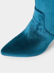 Joe Browns Blue Slip On Stretchy Velvet Boots - Image 4 of 4
