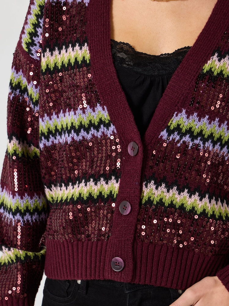 Joe Browns Red Sequin Oversized Cardigan - Image 2 of 6 Joe Browns Red Sequin Oversized Cardigan - Image 2 of 6