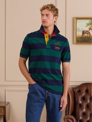 Joules Official Burghley Green & Navy Cotton Pique Polo Shirt - Image 1 of 11