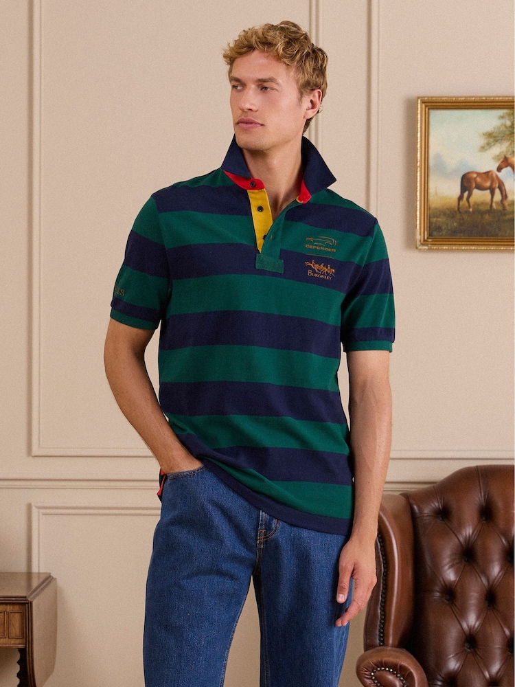 Joules Official Burghley Green & Navy Cotton Pique Polo Shirt - Image 1 of 11 Joules Official Burghley Green & Navy Cotton Pique Polo Shirt - Image 1 of 11