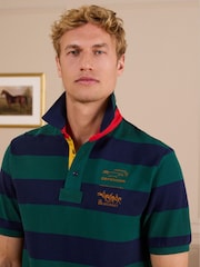Joules Official Burghley Green & Navy Cotton Pique Polo Shirt - Image 3 of 11