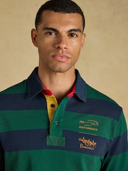 Joules Official Burghley Green & Navy Cotton Pique Polo Shirt - Image 6 of 11