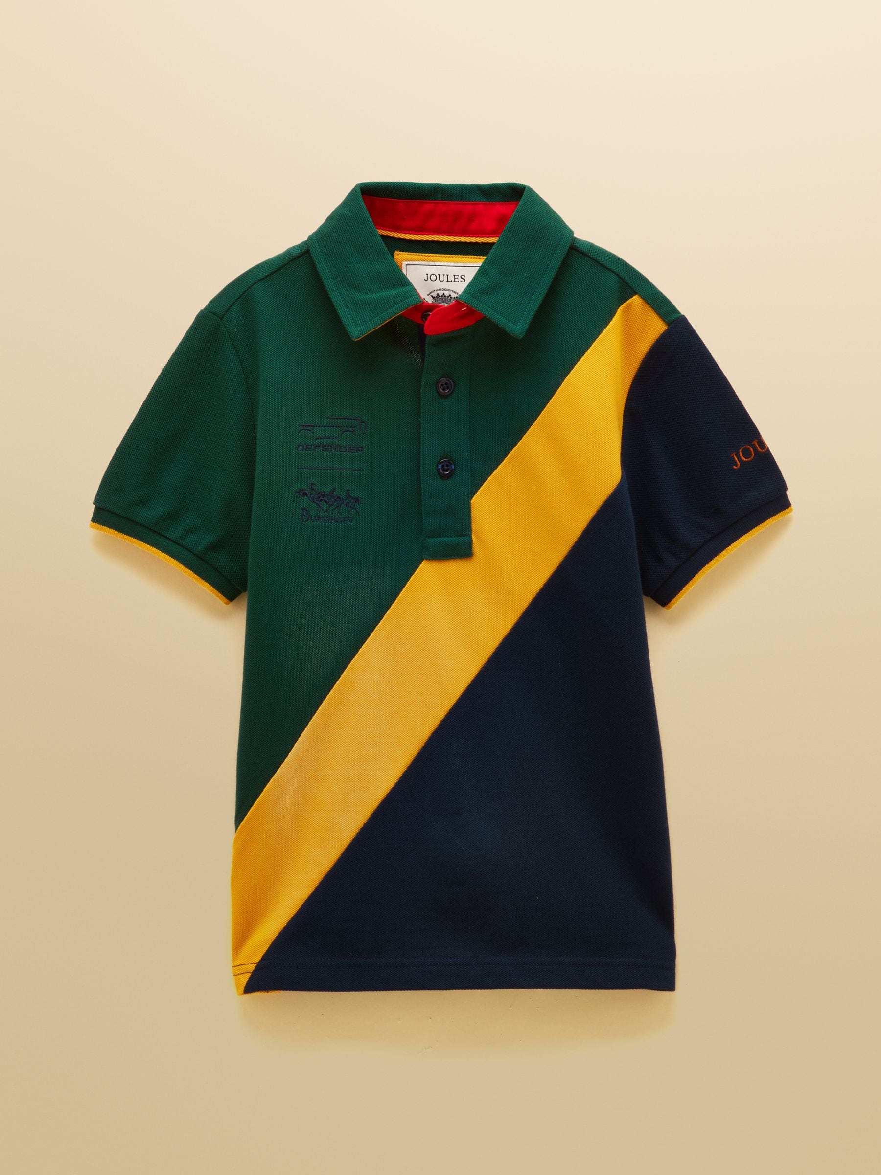 Joules Official Burghley Green & Navy Kids' Cotton Pique Polo Shirt