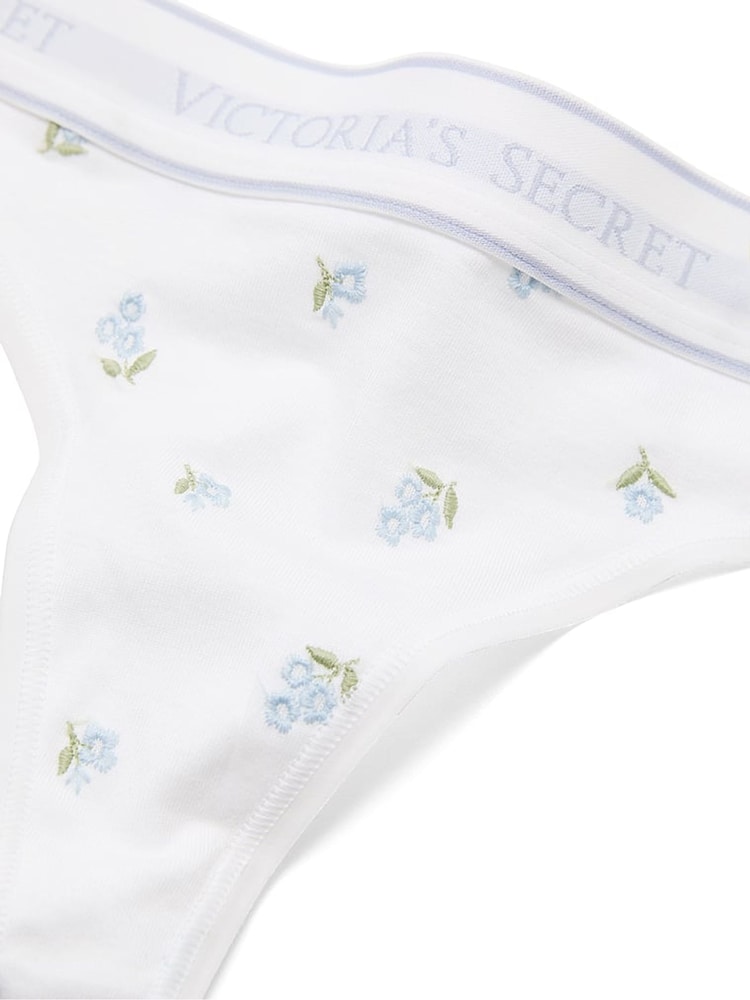 Victoria's Secret White Floral Thong Cotton Logo Embroidered Knickers - Image 3 of 3 Victoria's Secret White Floral Thong Cotton Logo Embroidered Knickers - Image 3 of 3