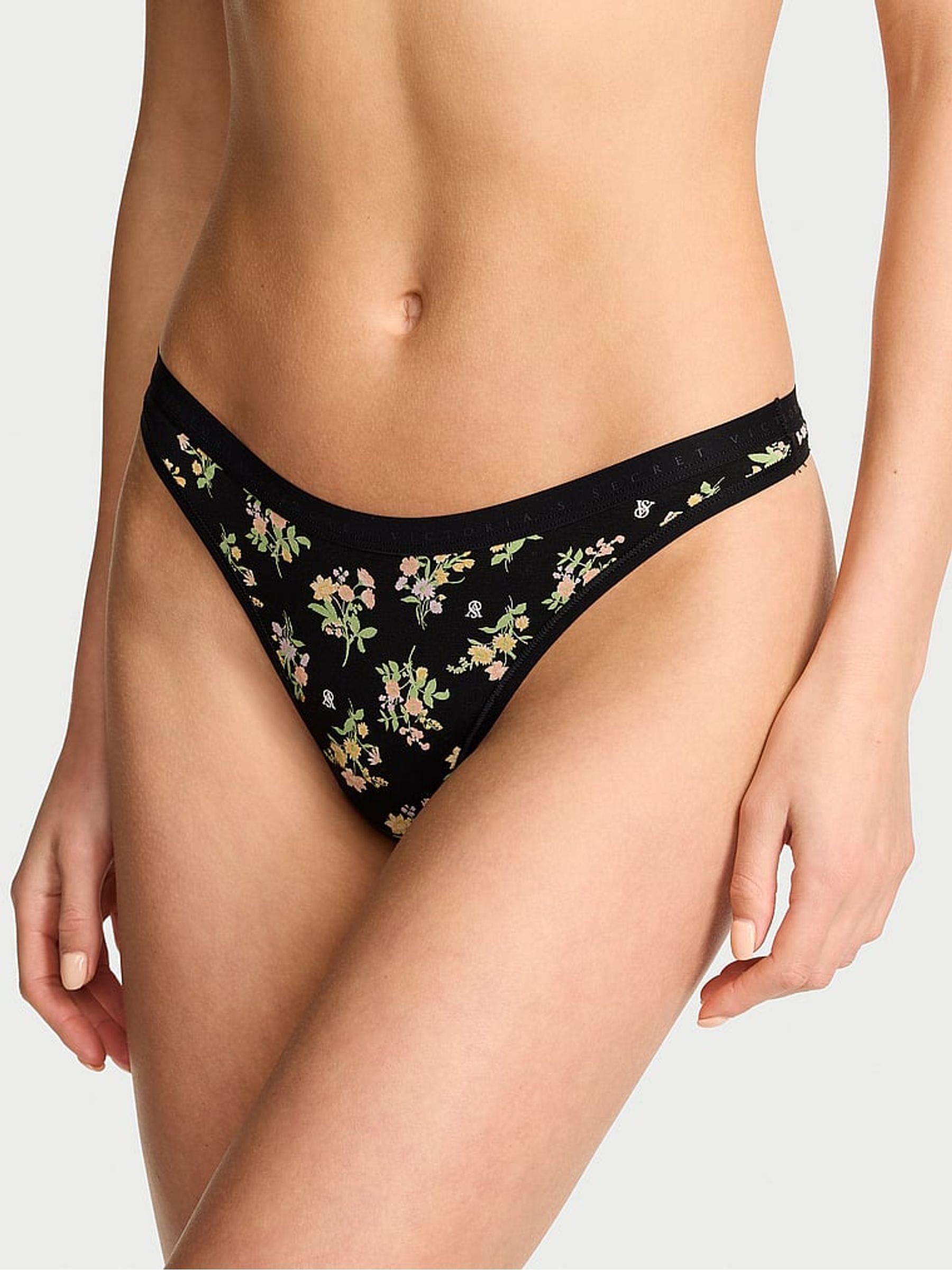 Victoria's Secret Black Floral Bouquet Thong Knickers