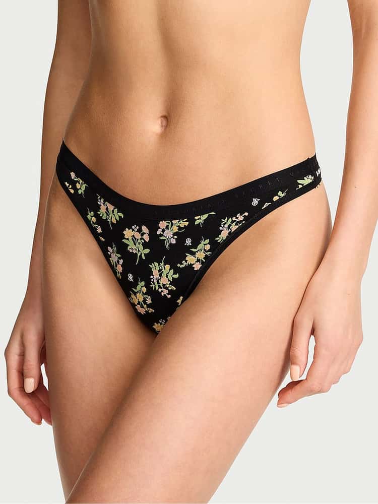 Victoria's Secret Black Floral Bouquet Thong Knickers - Image 1 of 2 Victoria's Secret Black Floral Bouquet Thong Knickers - Image 1 of 2