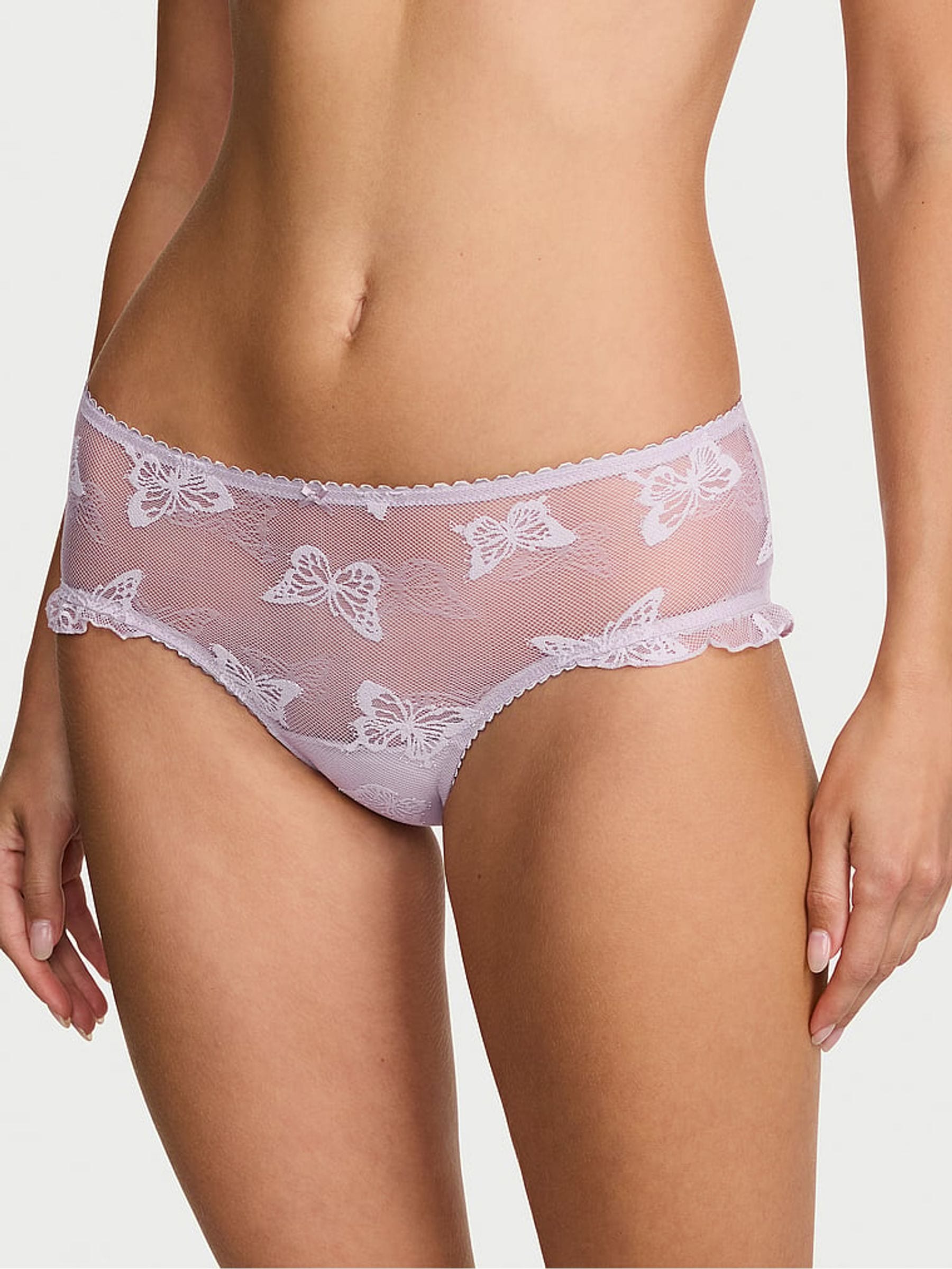 Victoria's Secret Crystal Lilac Purple Cheeky Butterfly Mesh Knickers