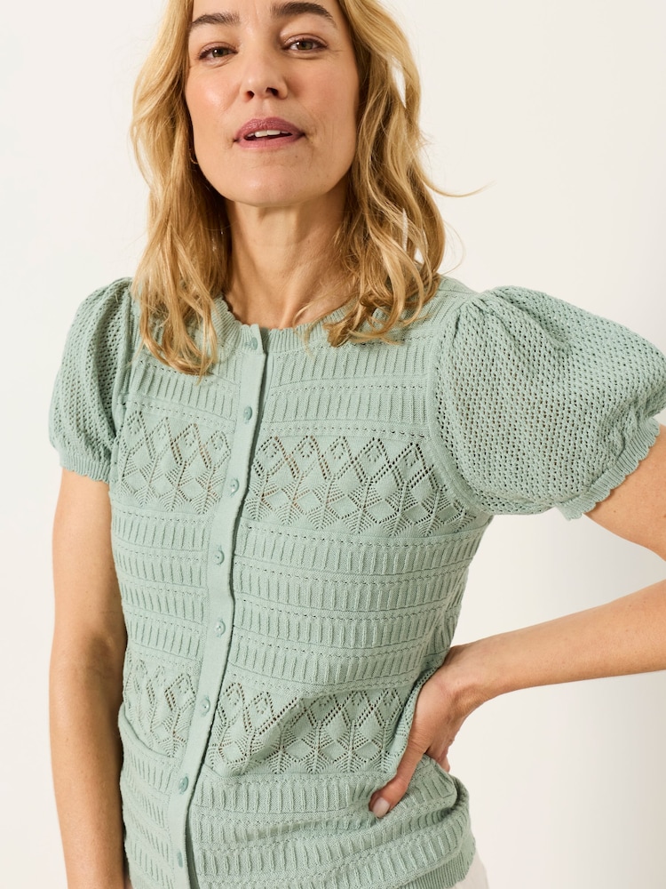 FatFace Green Poppy Knitted Pointelle Top - Image 1 of 4