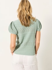 FatFace Green Poppy Knitted Pointelle Top - Image 2 of 4