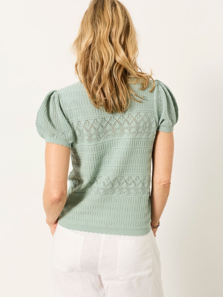 FatFace Green Poppy Knitted Pointelle Top - Image 2 of 4