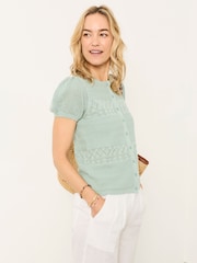 FatFace Green Poppy Knitted Pointelle Top - Image 3 of 4