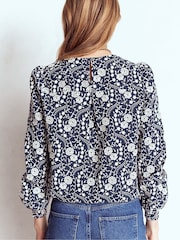 Boden Blue Embroidered Cotton Top - Image 3 of 6