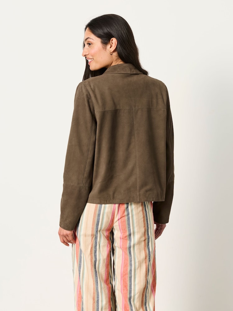 FatFace Eliza Chocolate Brown Petite Petite Suede Jacket - Image 2 of 5