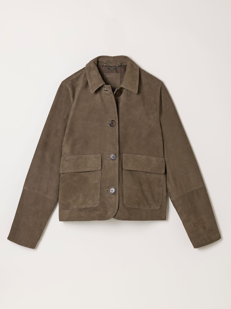 FatFace Eliza Chocolate Brown Petite Petite Suede Jacket - Image 5 of 5