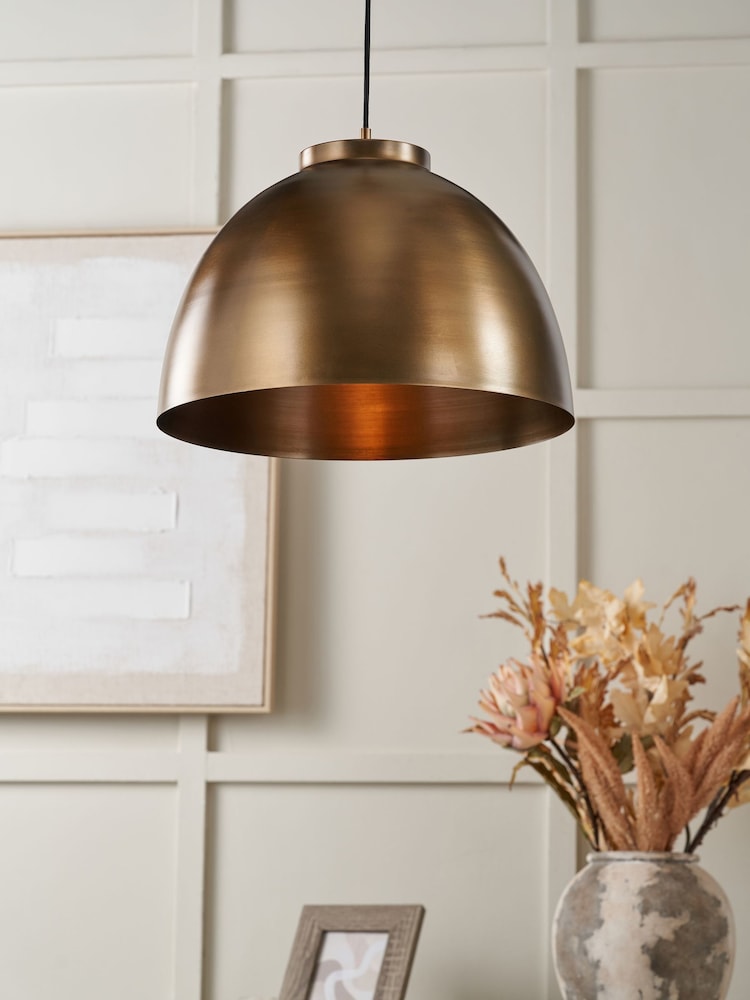 Pacific Antique Brass Harlem Domed Metal Pendant Ceiling Light - Image 1 of 6