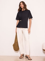 Lipsy Black Hardware Detail Cinched T-Shirt - Image 3 of 4